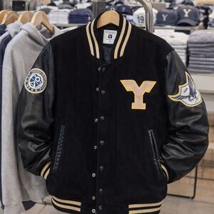 Yonsei Korean University Letterman Jacket Wool Faux Leather -Patch Gold Eagle  M